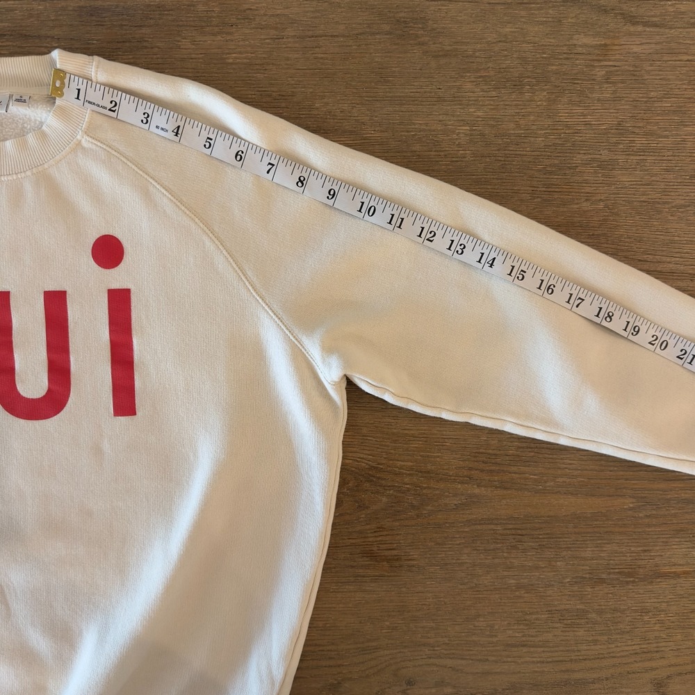Clare V. oui Sweatshirt Women's Sml Cream Red Graphic Crewneck Pullover Cotton - Picture 11 of 16